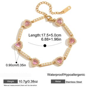 Luxuriöses, Elegantes Herz-Zirkon-Armband Aus Edelstahl, Wasserdicht, Goldfarben, Für Damen h5