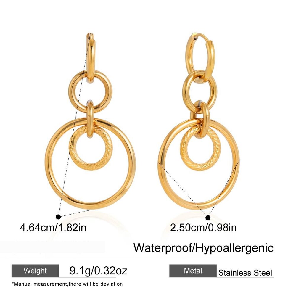 Simple Circle Mixed Gold Stainless Steel Waterproof Women's Drop Earrings
