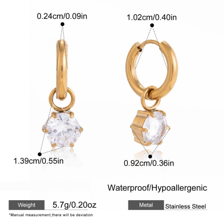Simple Droplet Stainless Steel Waterproof Gold Color Zircon Women's Drop Earrings