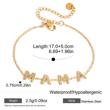 Mother's Day Classic Letter Stainless Steel Waterproof Gold Color Rhinestone Women's Necklaces Sets