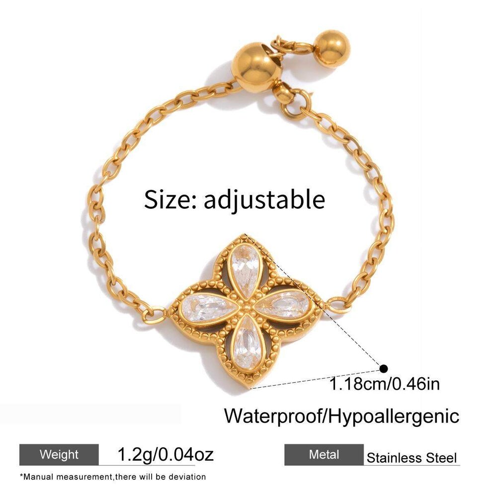 Simple Flower Droplet Heart Stainless Steel Waterproof Gold Color Zircon Women's Gemstone Rings