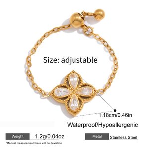 Simple Flower Droplet Heart Stainless Steel Waterproof Gold Color Zircon Women's Gemstone Rings h5