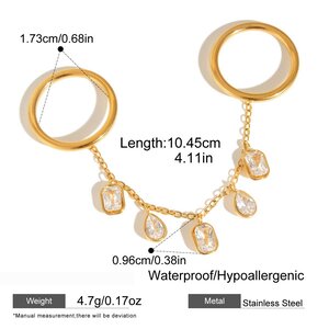 Luxurious Sexy Tassel Stainless Steel Waterproof Gold Color Zircon Women's Gemstone Rings h5