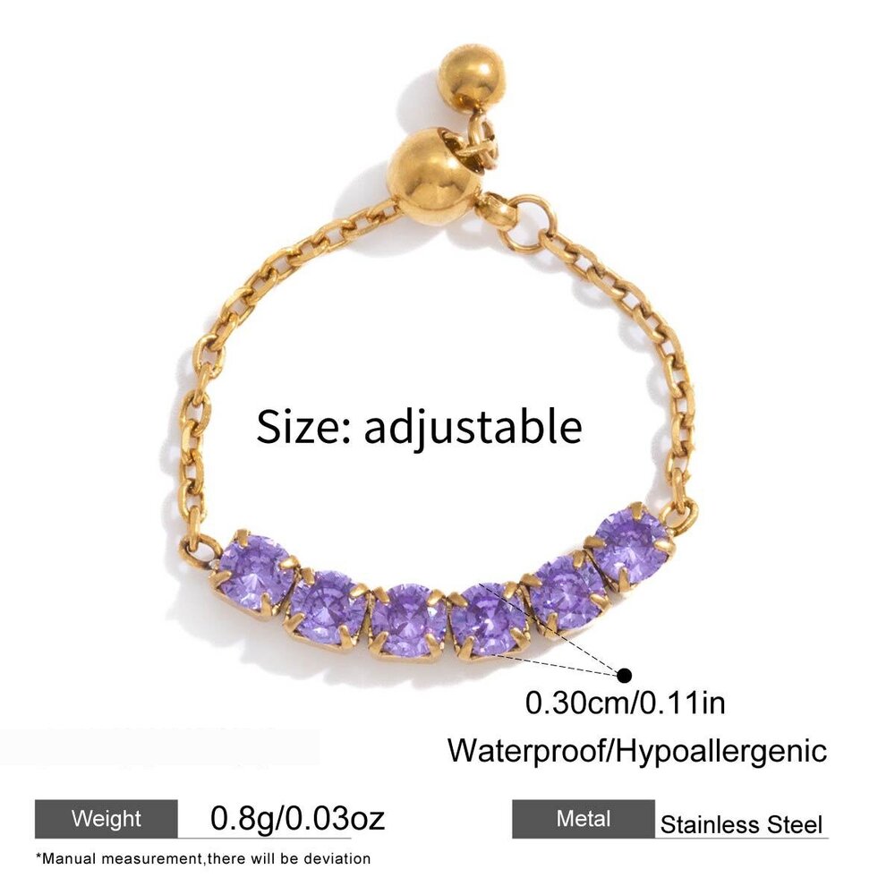 Simple Rectangle Butterfly Stainless Steel Waterproof Gold Color Zircon Women's Gemstone Rings