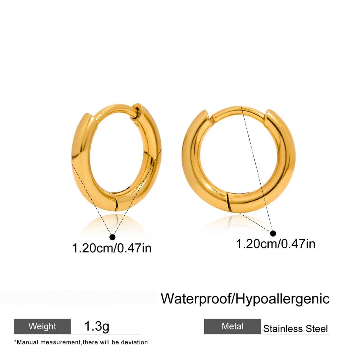 Simple Circle Stainless Steel Waterproof Gold Color Rhinestone Women's Hoop Earrings 