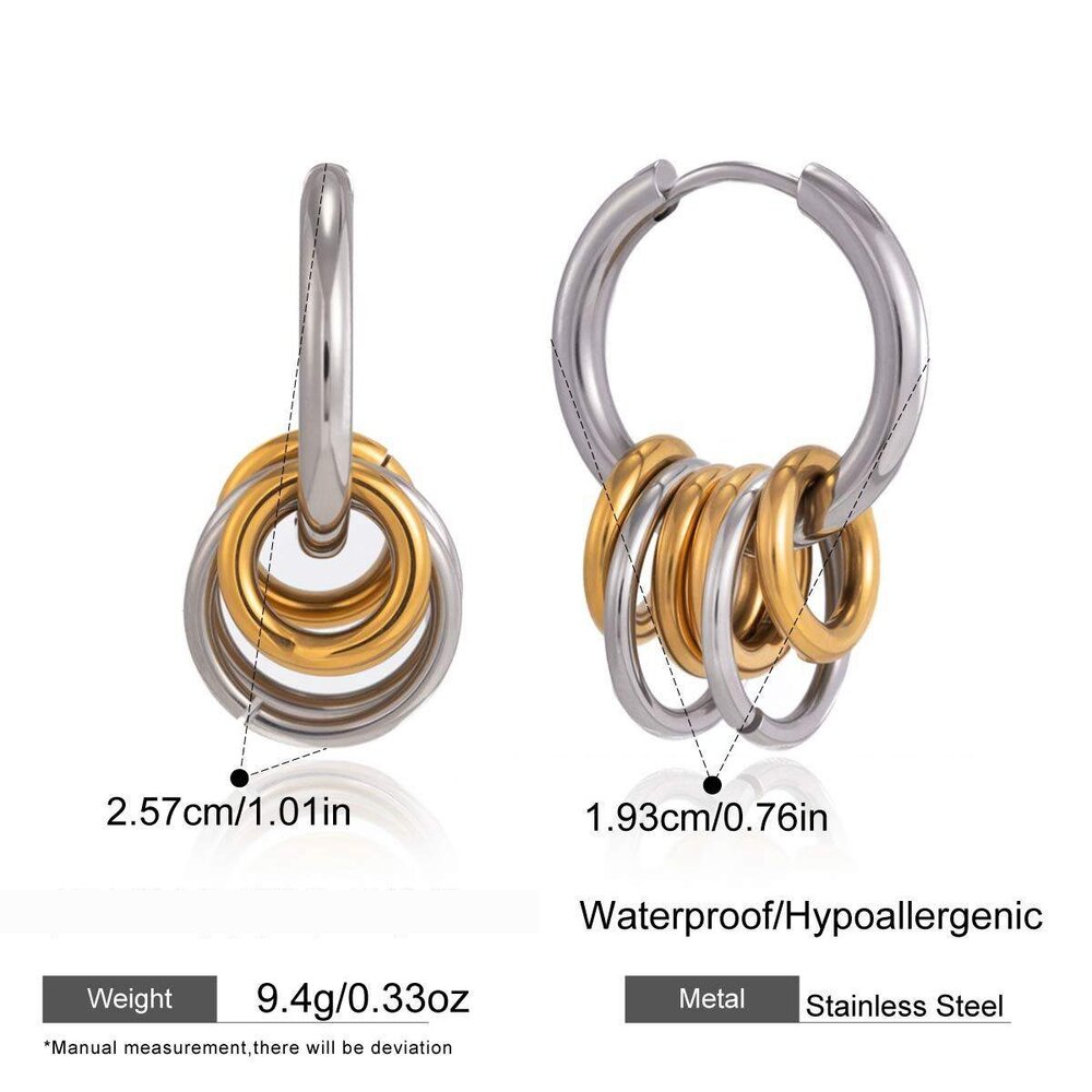 Simple Circle Mixed Gold Stainless Steel Waterproof Gold Color Women's Drop Earrings