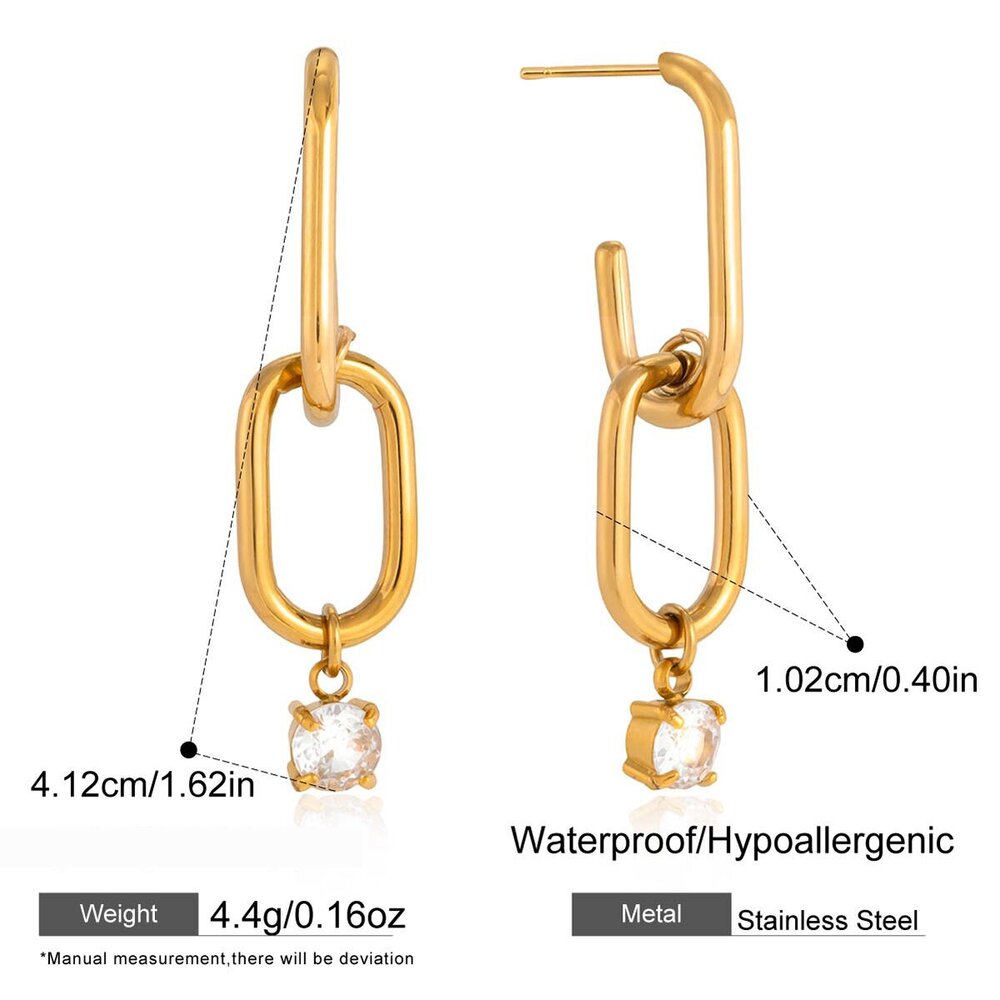 Simple Circle Stainless Steel Waterproof Gold Color Zircon Women's Drop Earrings