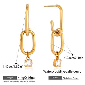 Simple Circle Stainless Steel Waterproof Gold Color Zircon Women's Drop Earrings h5