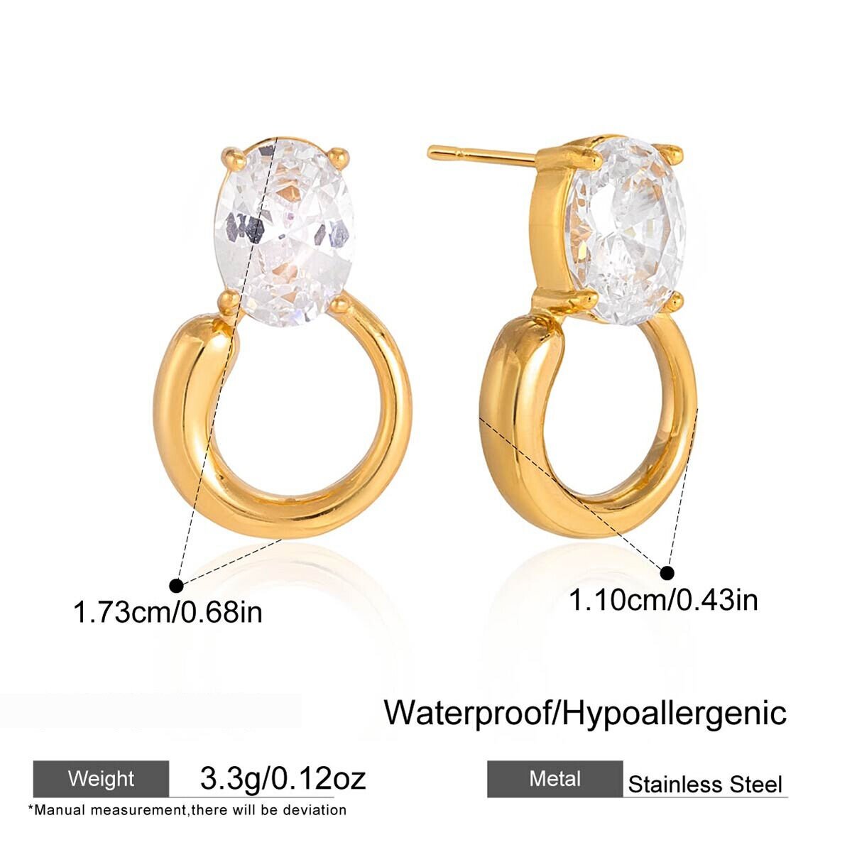 Simple Stainless Steel Waterproof Gold Color Zircon Women's Stud Earrings h5 