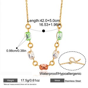 Simple Rectangle Stainless Steel Waterproof Gold Color Rhinestone Women's Beaded Necklaces h5