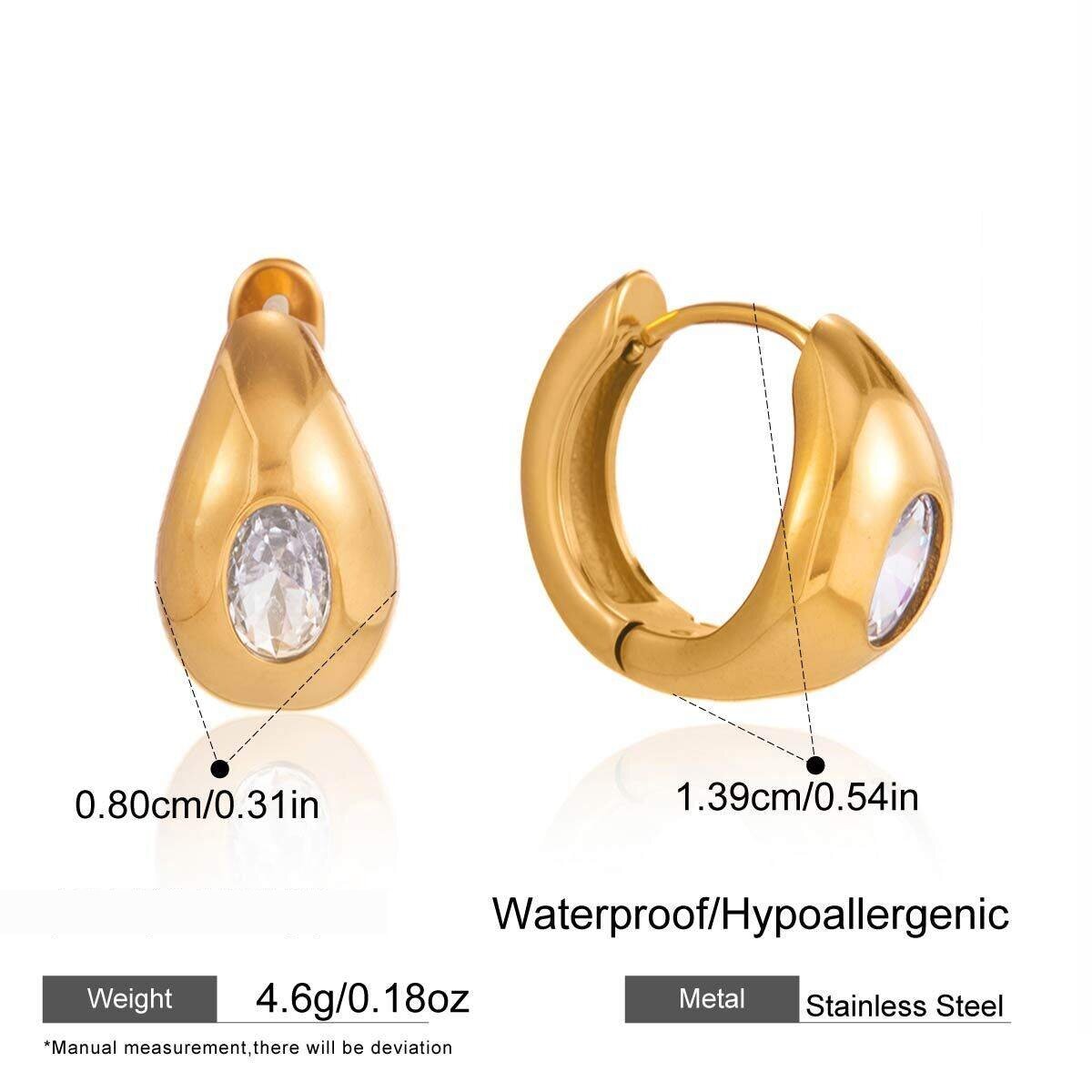 Elegant Droplet Stainless Steel Gold Color Zircon Waterproof&Anti-Tarnish Women's Hoop Earrings h5 