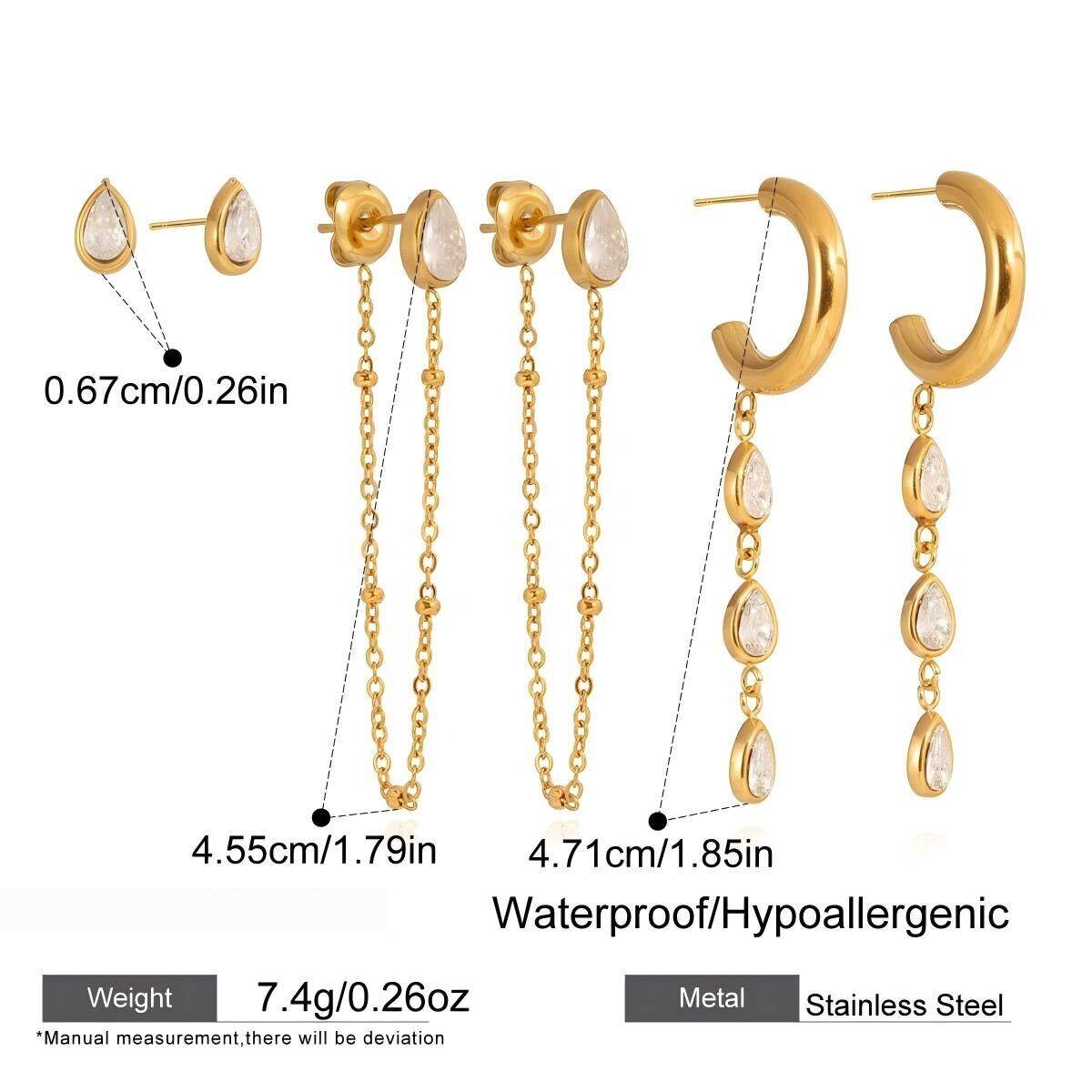 Luxurious Droplet Tassel Stainless Steel Gold Color Waterproof&Anti-Tarnish Zircon Women's Earring Sets h5 Picture2