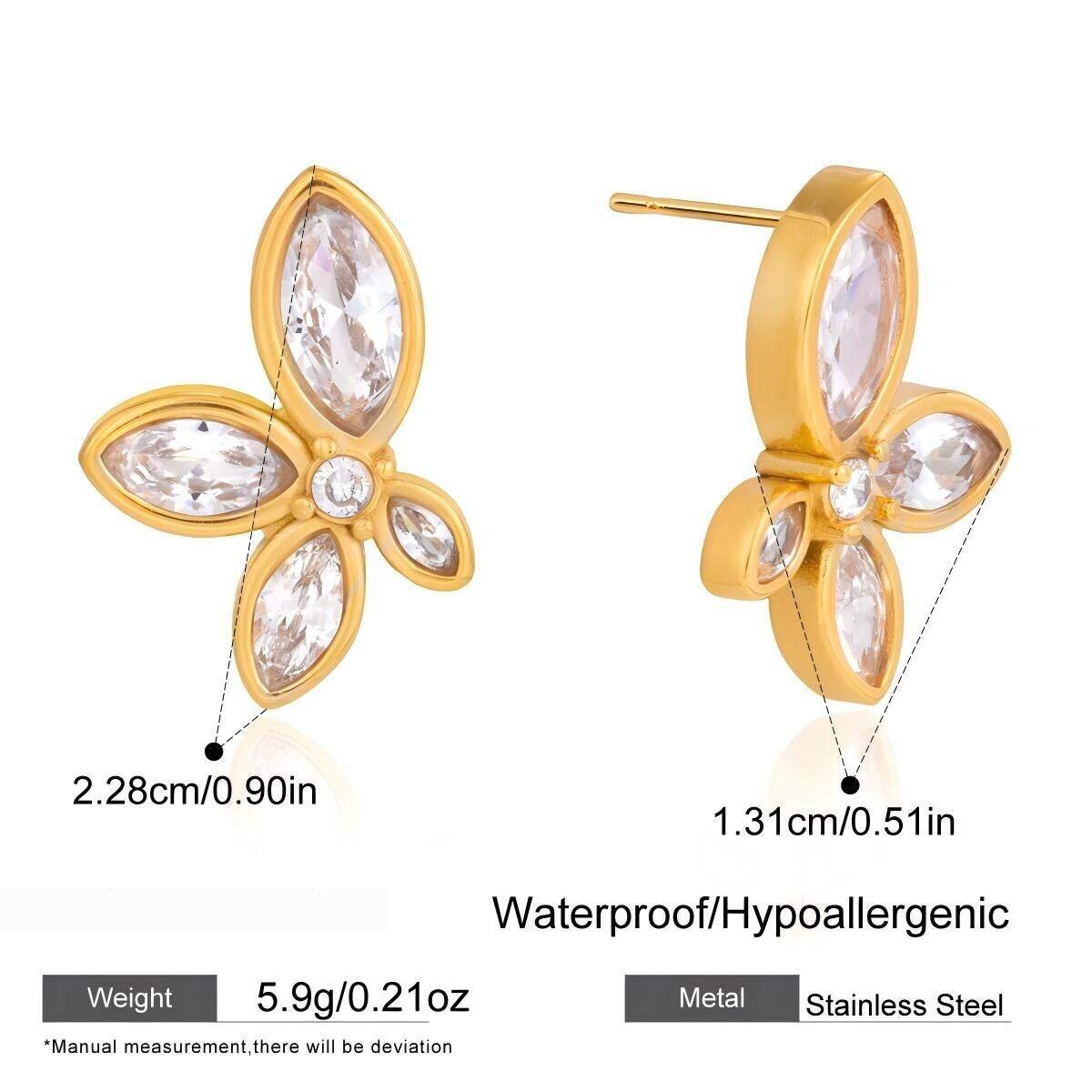 Romantic Flower Stainless Steel Gold Color Waterproof&Anti-Tarnish Zircon Women's Stud Earrings h5 Picture2