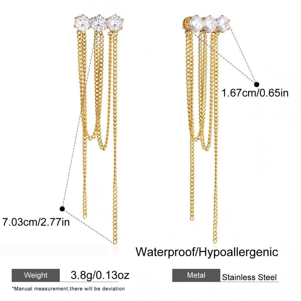 Classic Tassel Stainless Steel Gold Color Zircon Waterproof&Anti-Tarnish Women's Dangle Earrings Picture2