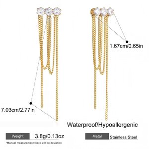Classic Tassel Stainless Steel Gold Color Zircon Waterproof&Anti-Tarnish Women's Dangle Earrings h5 Picture2