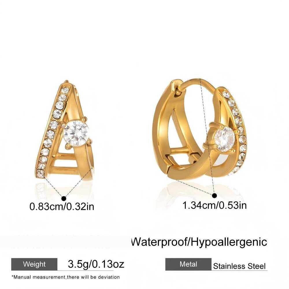 Sophisticated Circle Stainless Steel Gold Color Zircon Waterproof&Anti-Tarnish Women's Hoop Earrings Picture2