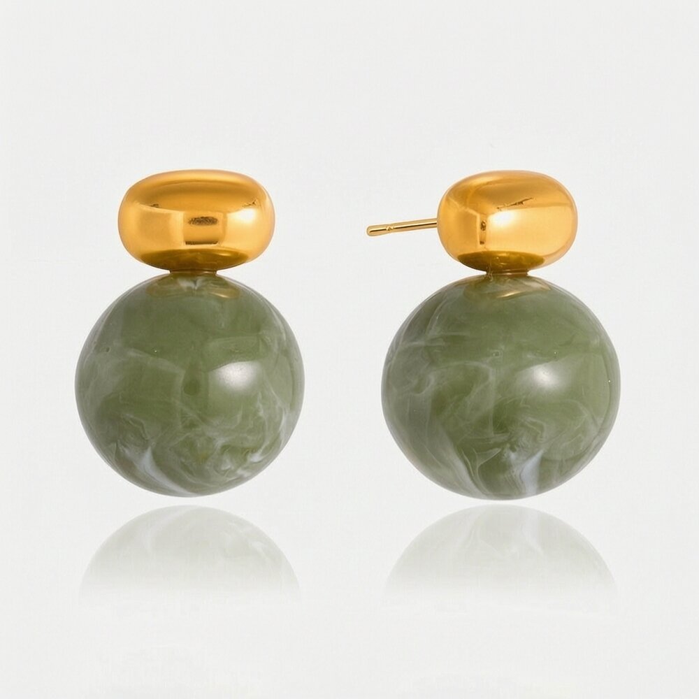 Retro Oval Stainless Steel Gold Color Acrylic Waterproof&Anti-Tarnish Women's Stud Earrings 