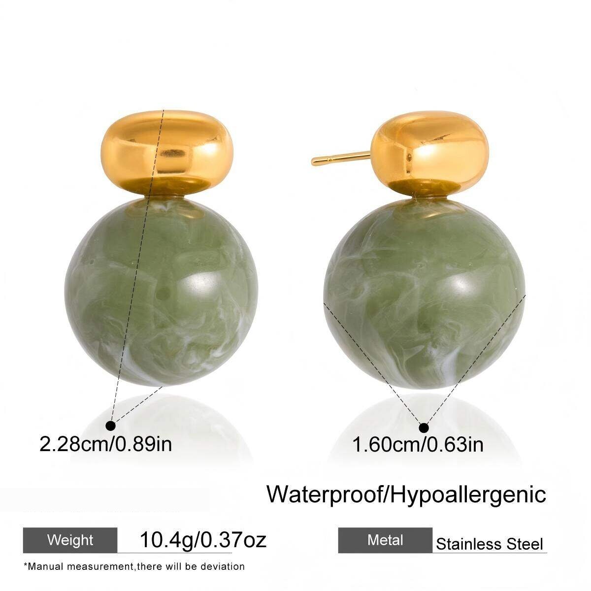 Retro Oval Stainless Steel Gold Color Acrylic Waterproof&Anti-Tarnish Women's Stud Earrings Picture2