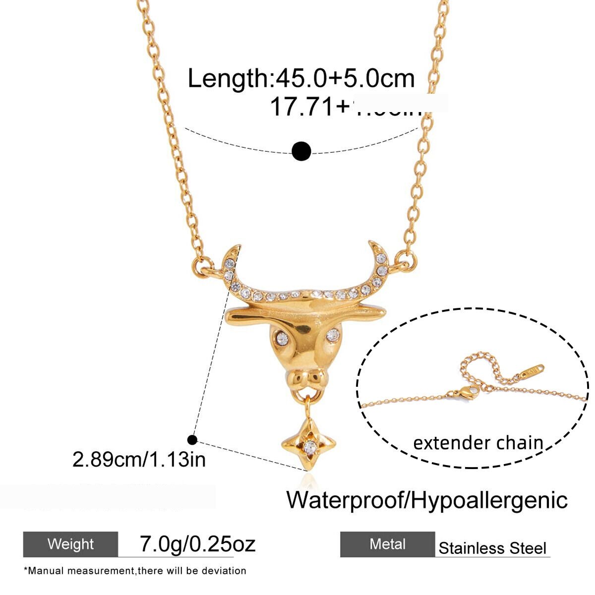 Classic Ox-Head Stainless Steel Gold Color Waterproof&Anti-Tarnish Women's Pendant Necklaces h5 Picture2