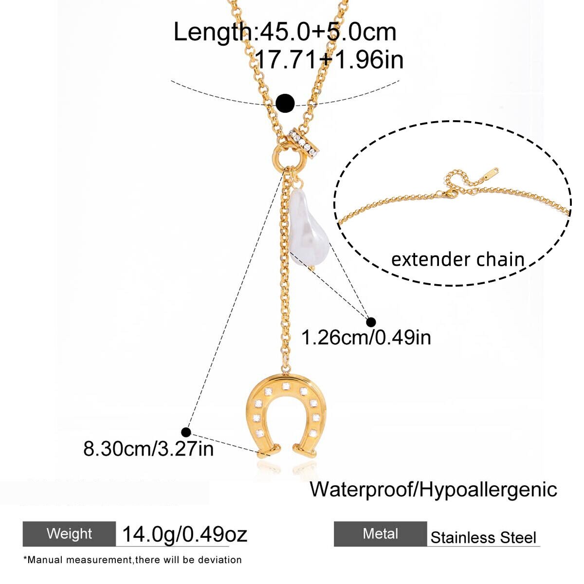 Horseshoe-Shaped Stainless Steel Gold Color Waterproof&Anti-Tarnish Women's Pendant Necklaces h5 Picture2