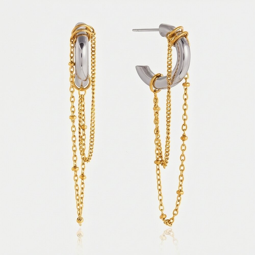 Tassel Mixed Gold Color And Silver Colors Stainless Steel Waterproof&Anti-Tarnish Women's Dangle Earrings 