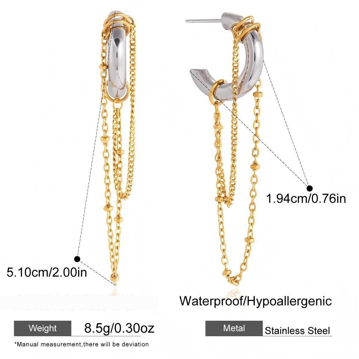 Tassel Mixed Gold Color And Silver Colors Stainless Steel Waterproof&Anti-Tarnish Women's Dangle Earrings h5 Picture2