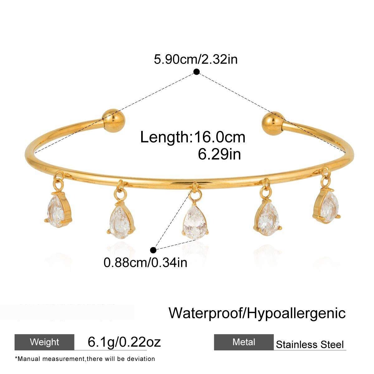 Solid Droplet Stainless Steel Gold Color Zircon Waterproof&Anti-Tarnish Women's Cuff Bracelets Picture2