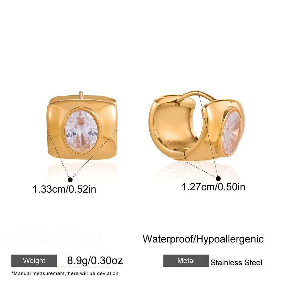 Elegant Circle Stainless Steel Gold Color Zircon Waterproof&Anti-Tarnish Women's Hoop Earrings Picture2