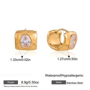 Elegant Circle Stainless Steel Gold Color Zircon Waterproof&Anti-Tarnish Women's Hoop Earrings h5 Picture2