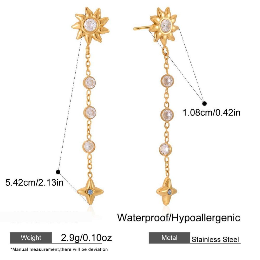 Retro Sun Star Moon Stainless Steel Gold Color Zircon Waterproof&Anti-Tarnish Women's Earring Sets Picture2