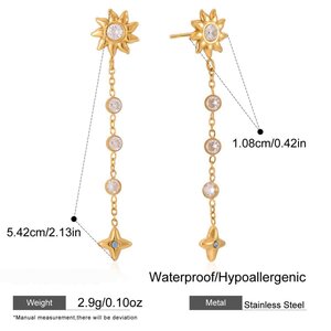 Retro Sun Star Moon Stainless Steel Gold Color Zircon Waterproof&Anti-Tarnish Women's Earring Sets h5 Picture2