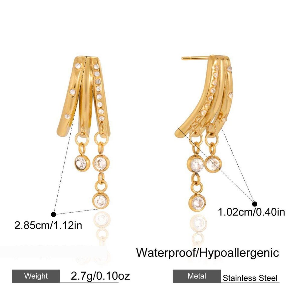 Brilliant Sun Moon Stainless Steel Gold Color Zircon Waterproof&Anti-Tarnish Women's Dangle Earrings Picture2