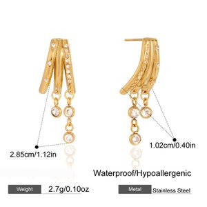 Brilliant Sun Moon Stainless Steel Gold Color Zircon Waterproof&Anti-Tarnish Women's Dangle Earrings h5 Picture2