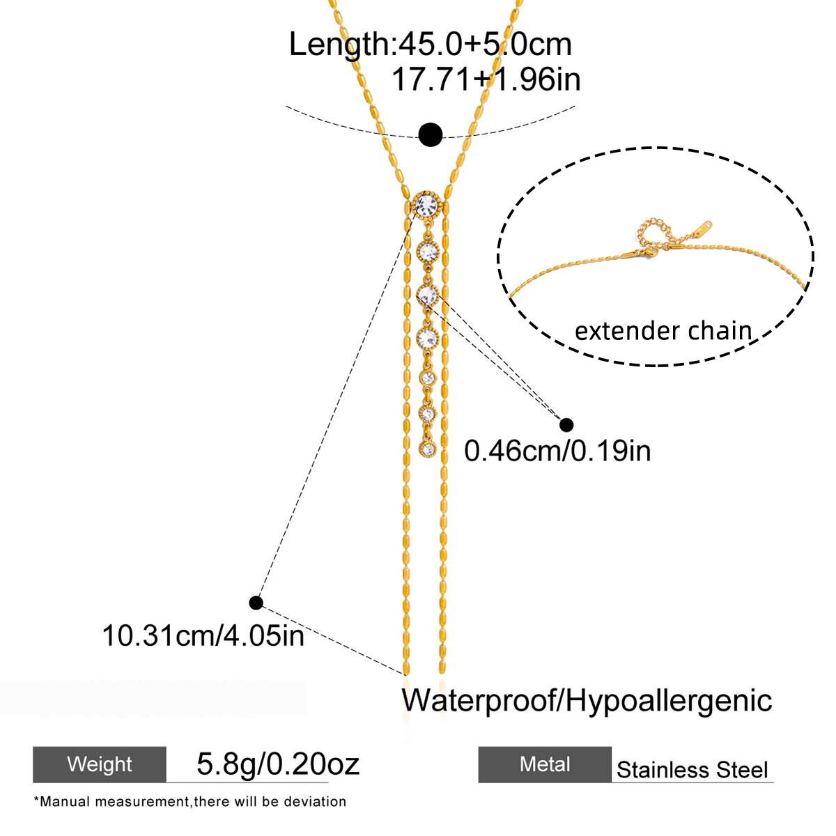 Simple Square Tassel Stainless Steel Gold Color Waterproof&Anti-Tarnish Women's Pendant Necklaces h5 Picture2