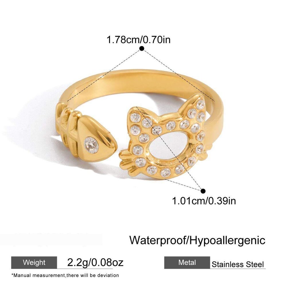 Cute Animal Stainless Steel Gold Color Zircon Waterproof&Anti-Tarnish Statement Rings h5Picture2
