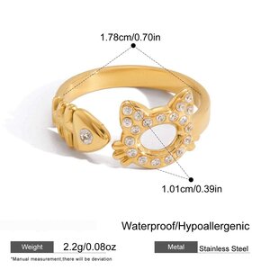 Cute Animal Stainless Steel Gold Color Zircon Waterproof&Anti-Tarnish Statement Rings h5 Picture2
