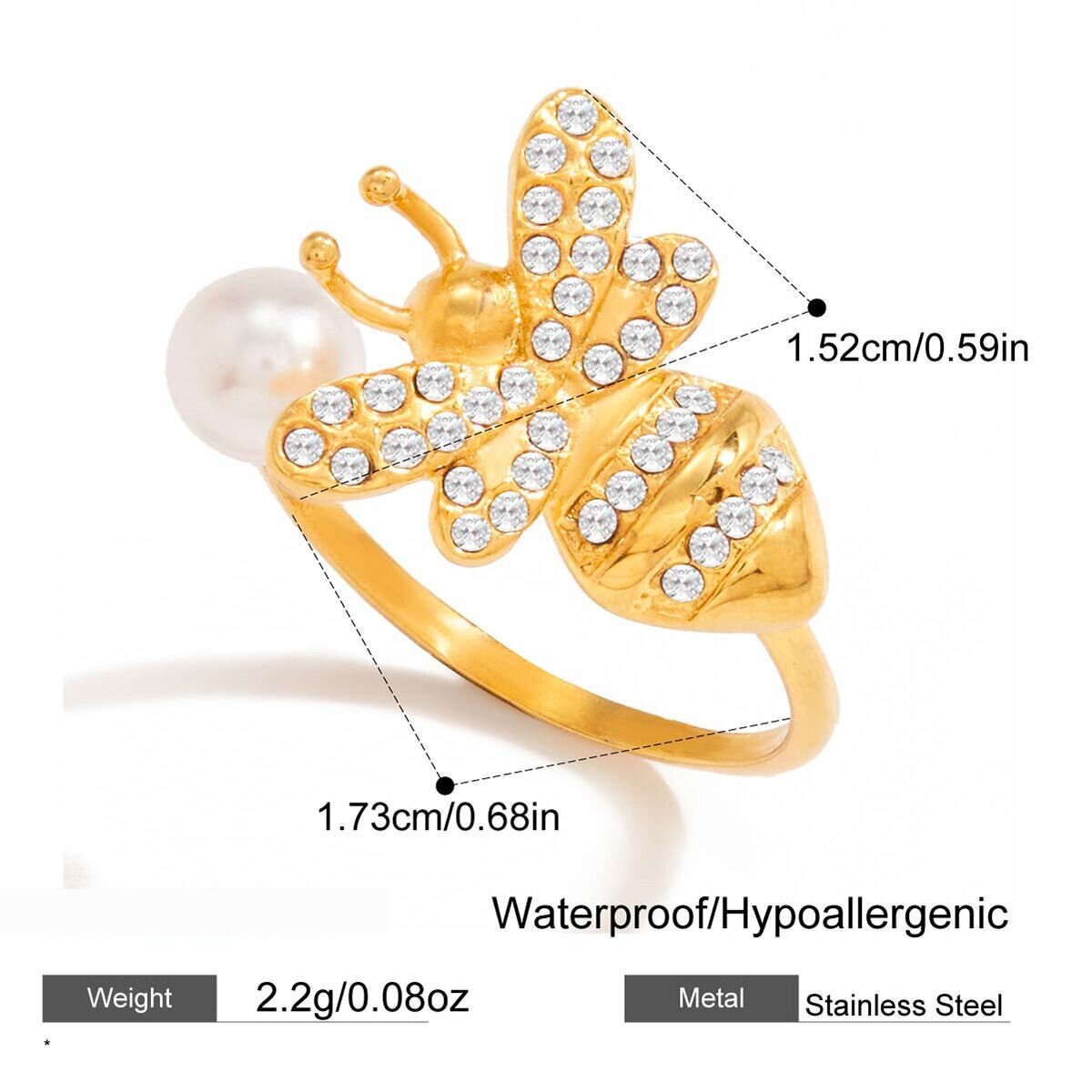 Delicate Bee Stainless Steel Gold Color Waterproof&Anti-Tarnish Statement Rings h5 Picture2
