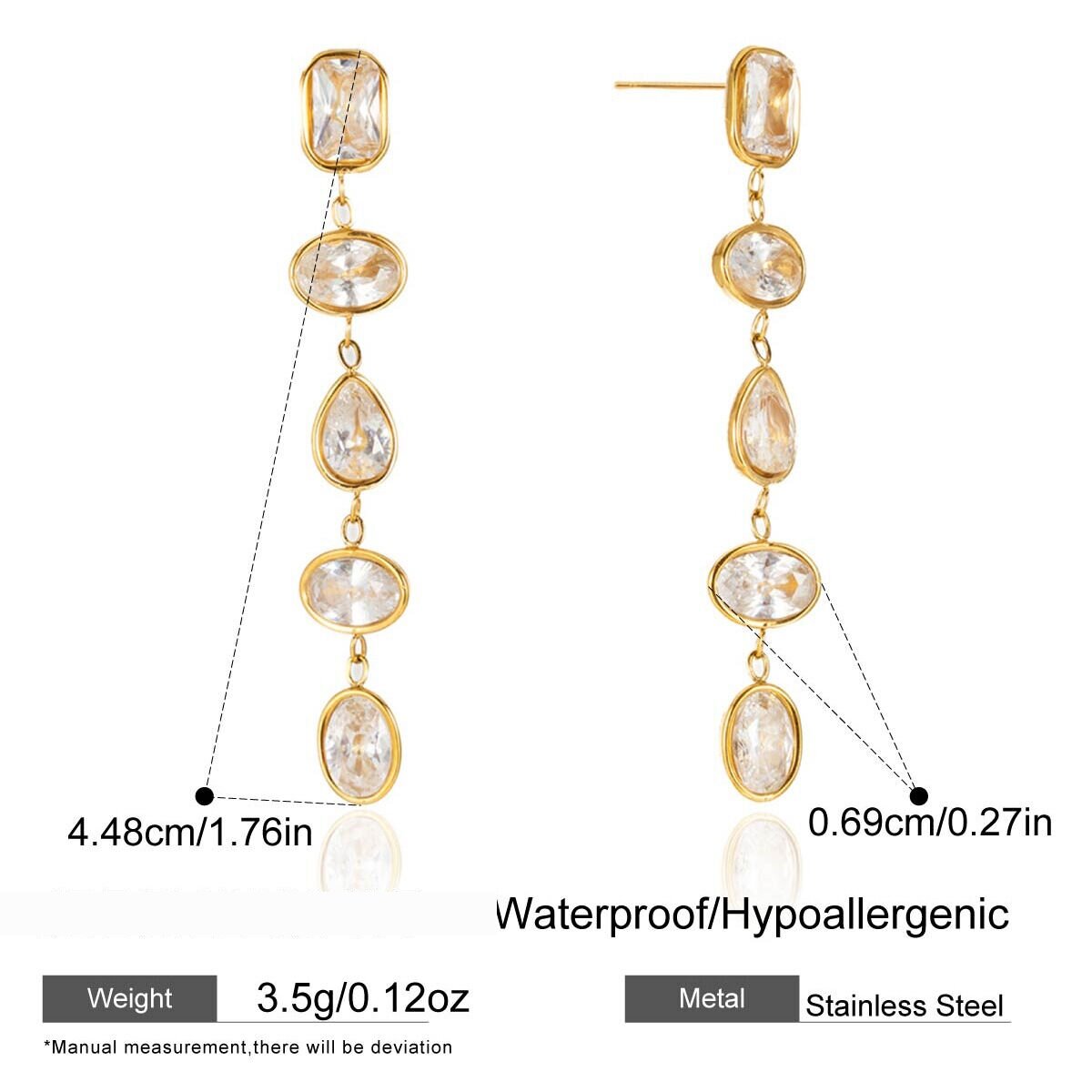 Colorful Oval Stainless Steel Gold Color Zircon Waterproof&Anti-Tarnish Women's Dangle Earrings h5 Picture2