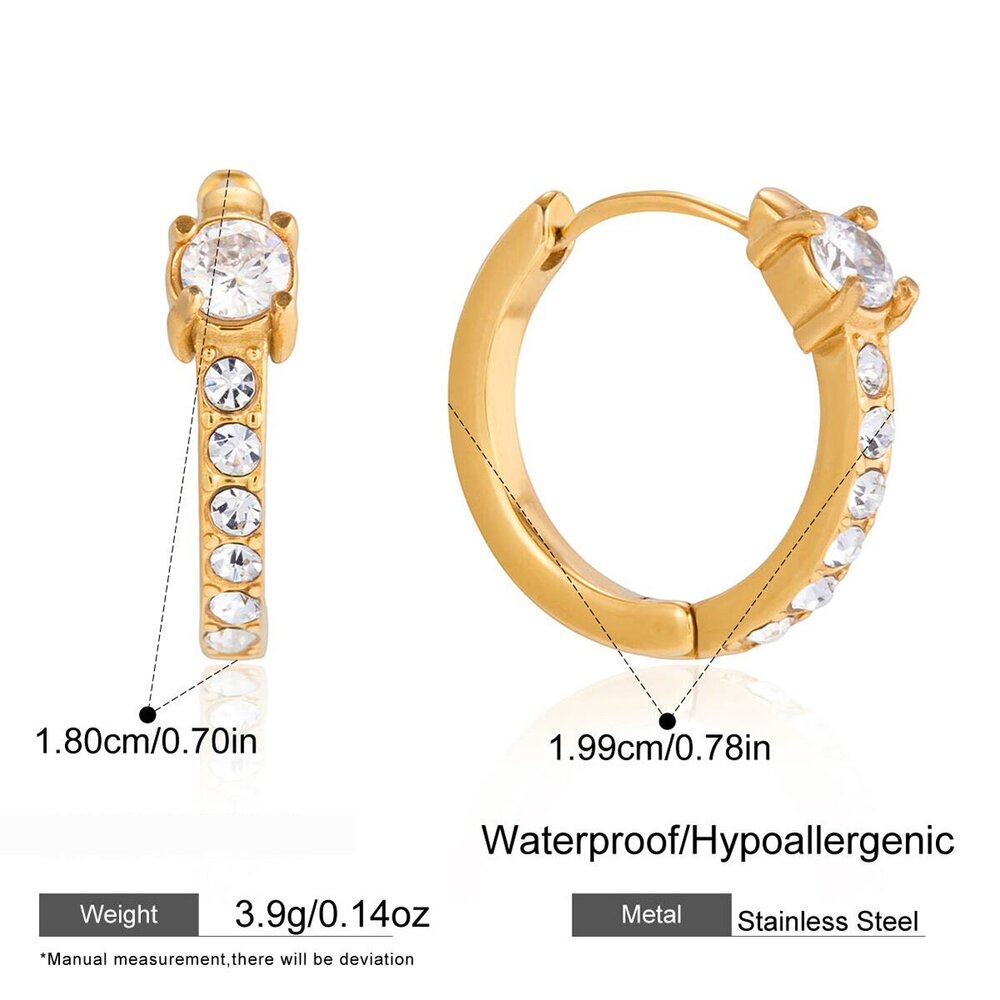 Sophisticated Circle Stainless Steel Gold Color Zircon Waterproof&Anti-Tarnish Women's Hoop Earrings Picture2