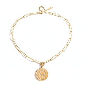 Daily Understated Sun Circle Stainless Steel Gold Color Waterproof&Anti-Tarnish Women's Pendant Necklaces h5