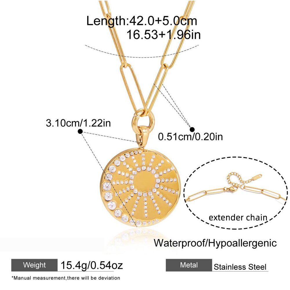 Daily Understated Sun Circle Stainless Steel Gold Color Waterproof&Anti-Tarnish Women's Pendant Necklaces Picture2