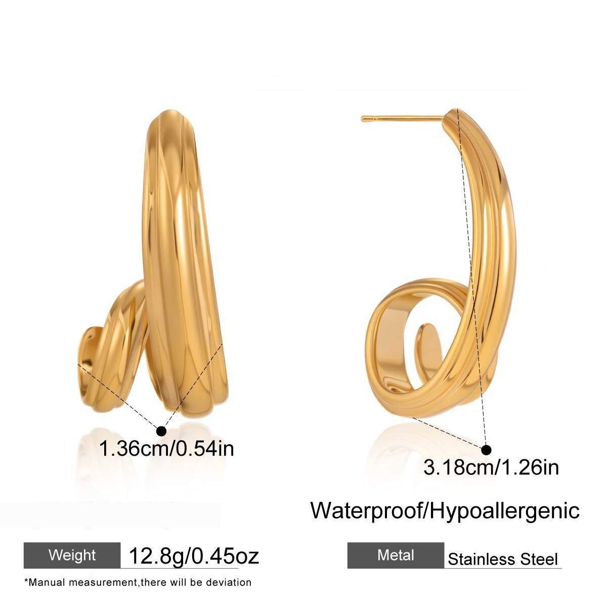 Simple Curve Stainless Steel Gold Color Waterproof&Anti-Tarnish Women's Dangle Earrings Picture2