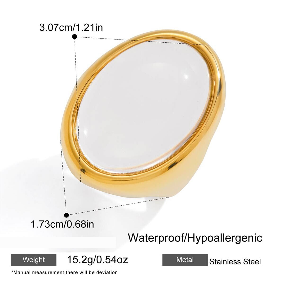Elegant Transparent Circle Stainless Steel Gold Color Waterproof&Anti-Tarnish Statement Rings Picture2
