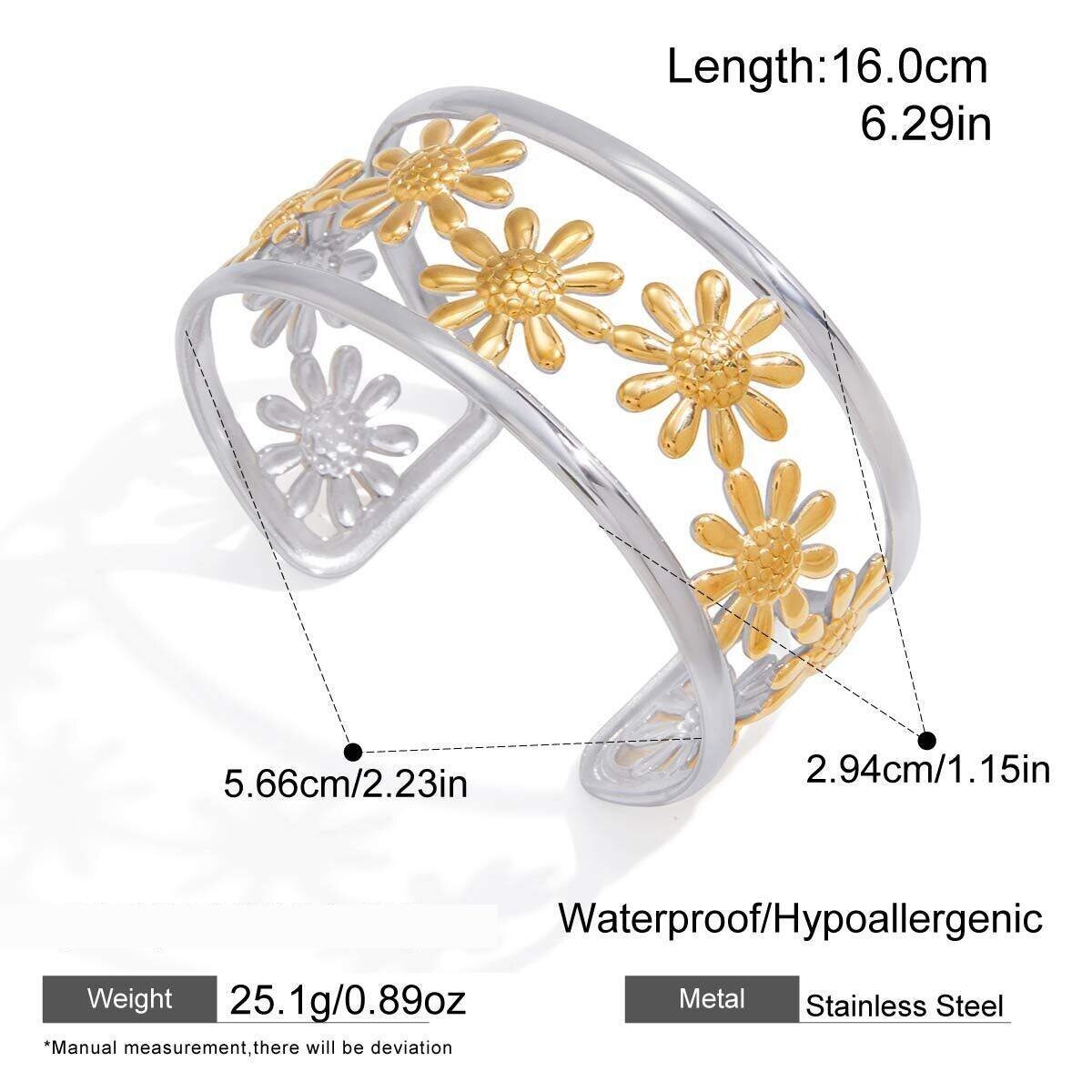 Classic Daisy Mixed Gold&Silver Colors Stainless Steel Waterproof&Anti-Tarnish Women's Cuff Bracelets h5 