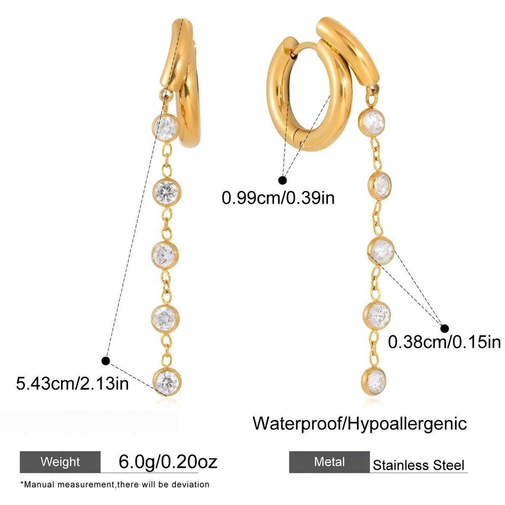 Gorgeous Tassel Stainless Steel Gold Color Zircon Waterproof&Anti-Tarnish Women's Party Earrings Picture2