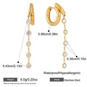 Gorgeous Tassel Stainless Steel Gold Color Zircon Waterproof&Anti-Tarnish Women's Party Earrings h5 Picture2