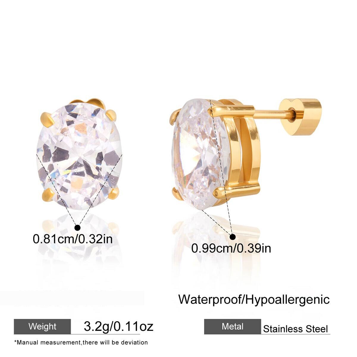 Daily Geometric Zircon Shape Stainless Steel Waterproof&Anti-Tarnish Women's Stud Earrings 