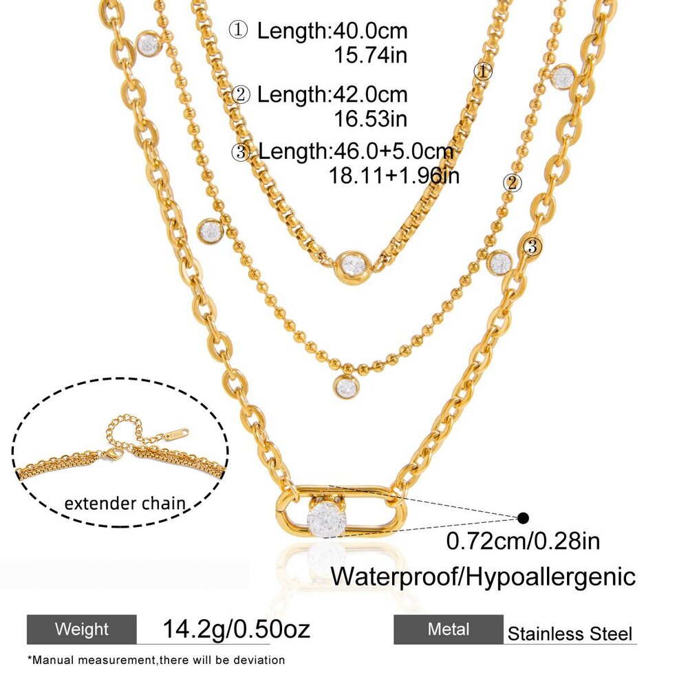 Delicate Chain Stainless Steel Gold Color Zircon Waterproof&Anti-Tarnish Women's Layered Necklaces Picture2