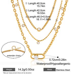 Delicate Chain Stainless Steel Gold Color Zircon Waterproof&Anti-Tarnish Women's Layered Necklaces h5 Picture2