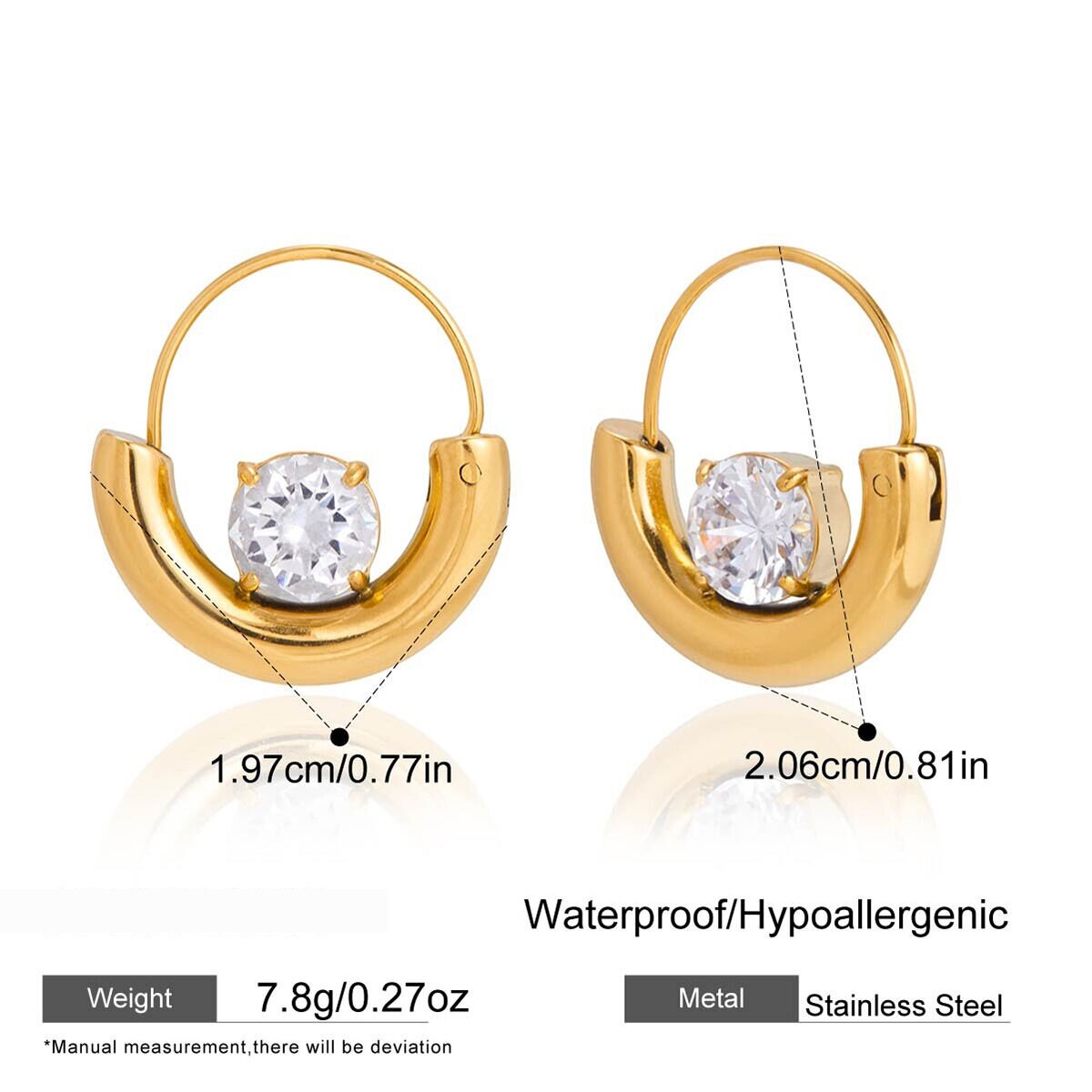Modern Circle Stainless Steel Gold Color Waterproof&Anti-Tarnish Women's Hoop Earrings Picture2